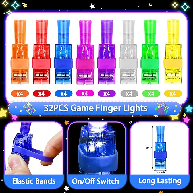 32 Pcs Video Game Party Favors Finger Lights Gamer Birthday Decorations, Neon Glow in the Dark Light Up Party Supplies Gaming Toys Fun Gifts Bulk for Kids Goodie Bags Stuffers Classroom Prizes