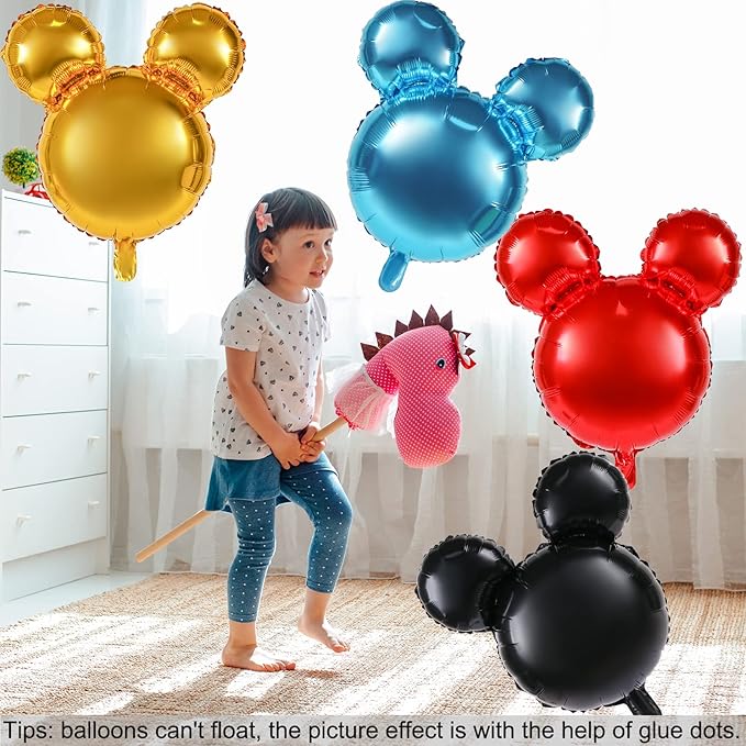 4 Pcs Bear Head Foil Balloons, 24'' Bear Mylar Balloon for Birthday Party Decorations Jumbo Aluminum Foil Balloons Party Favors Supplies (Black Red Blue Gold)