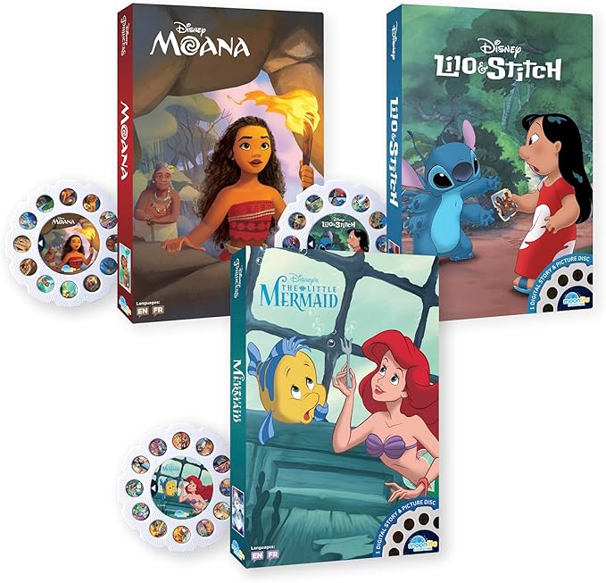 Moonlite Storytime 3-Story Bundle, Requires Moonlite Projector (Sold Separately), Moana, Lilo & Stitch, and The Little Mermaid, Vibrant Storybook Art Projections with Sound Effects & Music