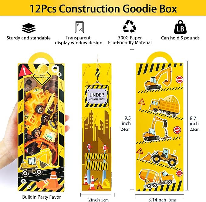 Construction Party Favors Pack - For 12Guests, Construction Birthday Party Decorations Supplies, Construction Theme Toys for Goodie Bag Stuffer, Pinata Filler Gifts