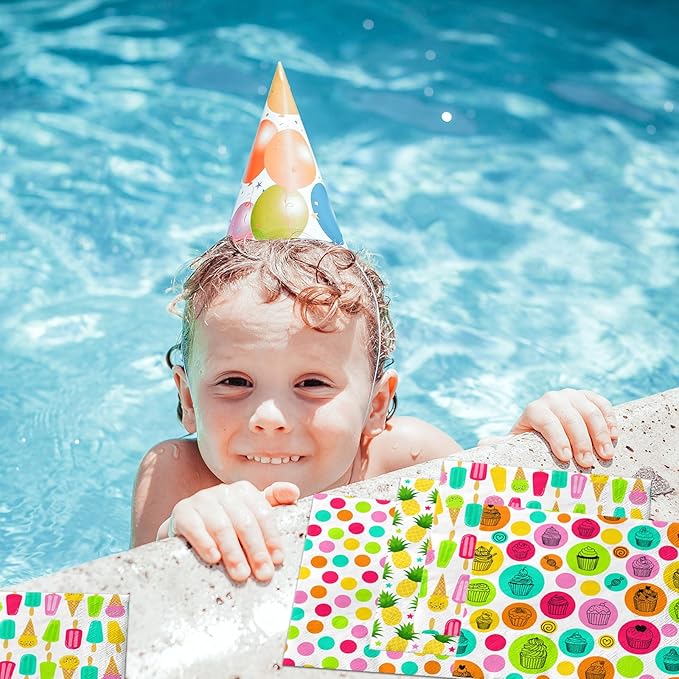 Summer Napkins,40Pcs Ice Cream Napkin Summer Birthday Party Decorations Tropical Fruit Party Napkins Hawaiian Baby Shower Decorations for Beach Pool