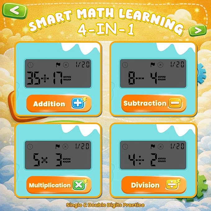 Math Games for Kids Ages 5-12, Portable Kids Calculator Toy, Addition Subtraction Multiplication Division Practice, 4 Logic Modes, 100,000 Questions, Fun Educational Math Toy, Dinosaur Toy for Kids