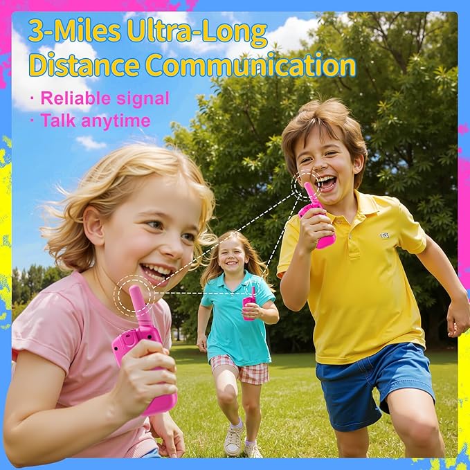 Walkie Talkies for Kids Toys, Easter Basket Stuffers for Girls Ages 4-6, Pink Walkie Talkie with 3 Miles Range for Outdoor & Camping, Birthday Gifts for Girls 3 4 5 6 7 8 9, Ages 6-8
