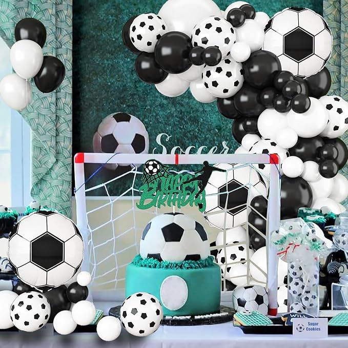 GRESATEK Soccer Balloon Arch Garland Kit, Black White Balloons Decorations with Soccer Foil Balloons for Men Women Teen Kids Soccer Football Theme Birthday Party Decor Supplies