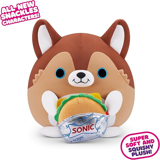 Snackles Series 2 Puppy & Sonic Burger 8 Inch Plush by ZURU, Ultra Soft Plush, Collectible Plush with Real Licensed Brands, Stuffed Animal, Giftable