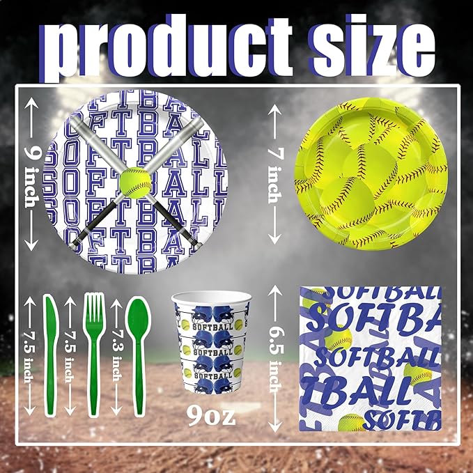 Softball Party Decorations Set - Unique Softball Party Plates, Cups, Napkins, and Cutlery for an Exciting Celebration - Disposable and Stylish Softball Party Supplies for Birthdays and Events