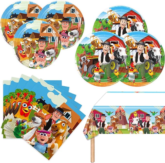 la granja de zenoon Party Supplies 41Pack include 20 plates, 20 napkins 1 tablecloth for birthday party Decoration (Zenoon)