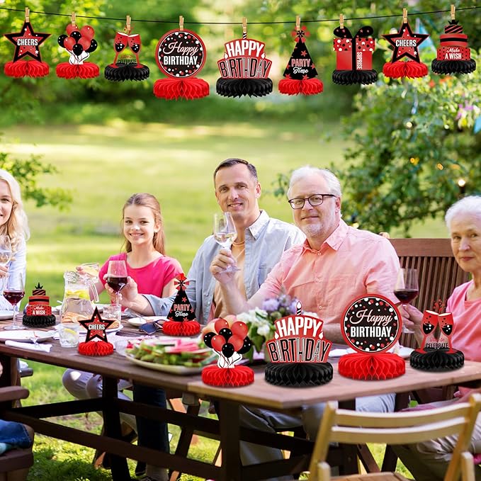 Pajean 8 Pieces Red and Black Birthday Party Honeycomb Centerpieces Red Black Table Centerpieces Decorations Table Centerpiece Sign for Kids Adults Party Supplies