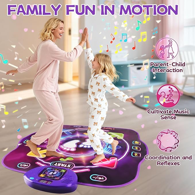 Dance Mat Toys for 3-12 Year Old Kids, Dancing Music Playmat with Light-Up Wireless Bluetooth with 5 Game Modes, Electronic Dance Pad Toys with Adjustable Volume, Birthday Gifts for Girls 3 4 5 6 7 8