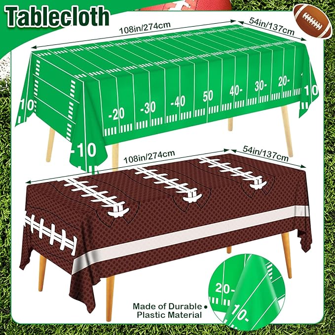Football Party Decorations Disposable Tablecloth Plastic Touchdown Table Cover for Football Birthday Party Decorations and Games Tailgate Decorations 54 X 108Inch, 2 Pack