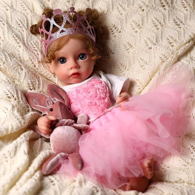 BABESIDE 3 Pcs Baby Doll Clothes Set for 12-16 Inch Babydolls Girls, Heart Pattern Baby Doll Accessories with Dolls Skirt and Crown Headband for Realistic Babydolls Girl
