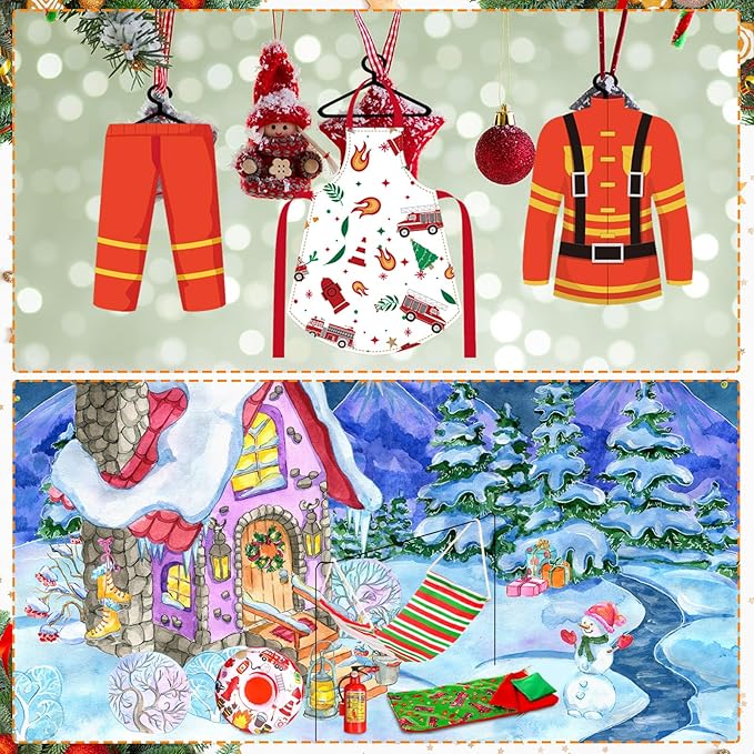 Kacctyen 14 Pcs Fireman Themed Christmas Doll Accessories Include Christmas Doll Firefighter Suit Sleeping Bag Apron Santa Hat Scarf Glasses Pillow Eye Mask Shoes Mask Hammock