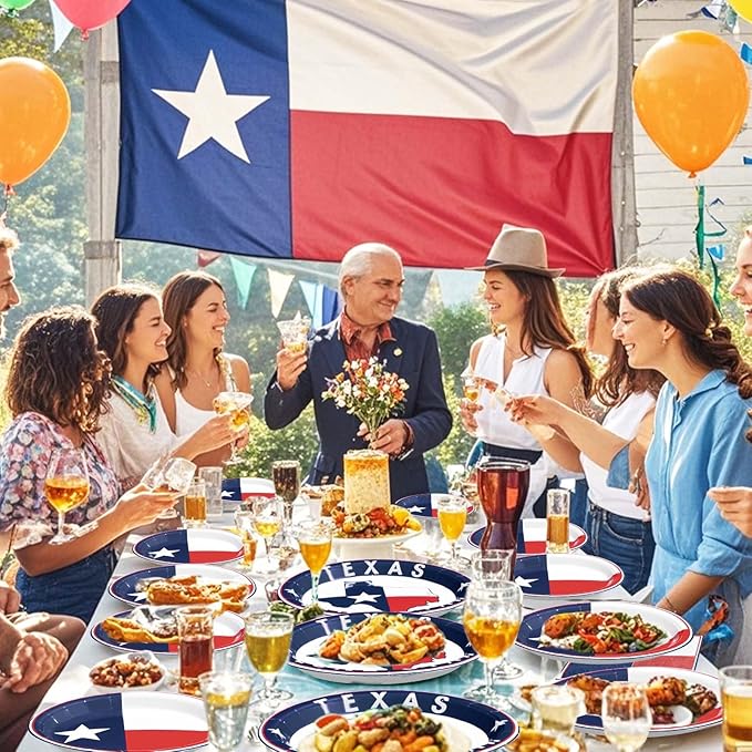 96Pcs Texas State Flag Party Decorations Texas State Theme Party Disposable Paper Plates Napkins Tableware Set Texas State National Decorations Favors for Birthday Family Gathering Supplies Serves 24