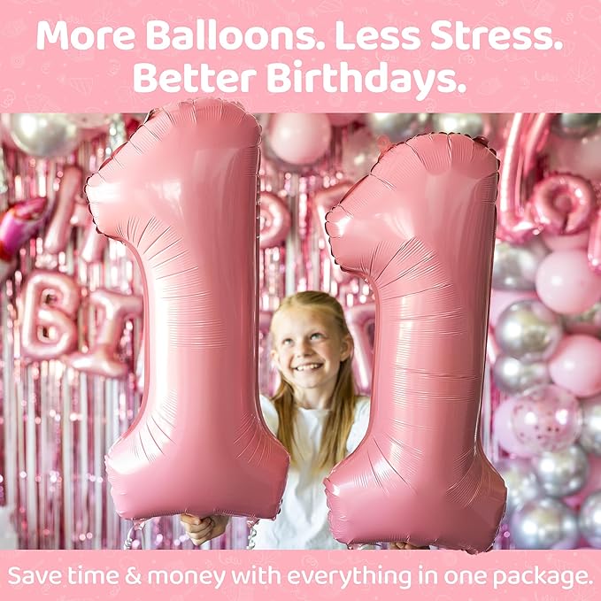 Pink Happy Birthday Balloon Set for Girls - 89 Pc Party Decorations for Women with 0-19 Number Balloons, Crown, Lipstick and Champagne Bottle Shapes, Confetti, Backdrop, Arch Kit, Assembly Supplies