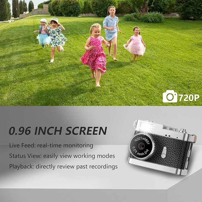 KOOMTOOM Keychain Camera,720P HD Mini Retro Camera,Tiny Digital Photocamera with 32GB SD Card,0.96'' Pocket Video Recorder Gift for Kids Students,Suprise Box Included (K142 - Black)