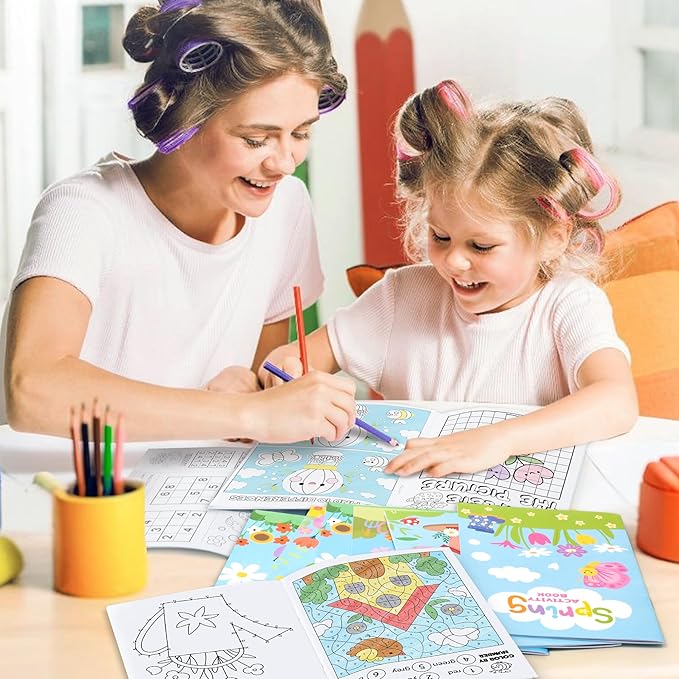 Dvbonike 24Pcs Spring Activity Books - Mini Fun Games Flower Springtime Coloring Book Bulk Party Favors Gift Goodie Bags Stuffers for Birthday Classroom School Rewards Supplies