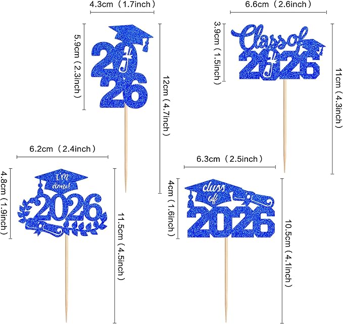 Graduation Cupcake Toppers 2026 Food/Appetizer Picks For Graduation Party Mini Cake Decorations 2026 Cupcake Toppers Graduation 24 Pieces (blue)
