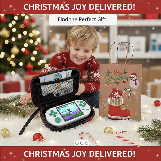 16-Bit Handheld Game Console - 3 Inch HD Screen 300-in-1 Retro Games - Portable Classic Video Game Player for Kids & Adults, Include Protective Carrying Case (White)