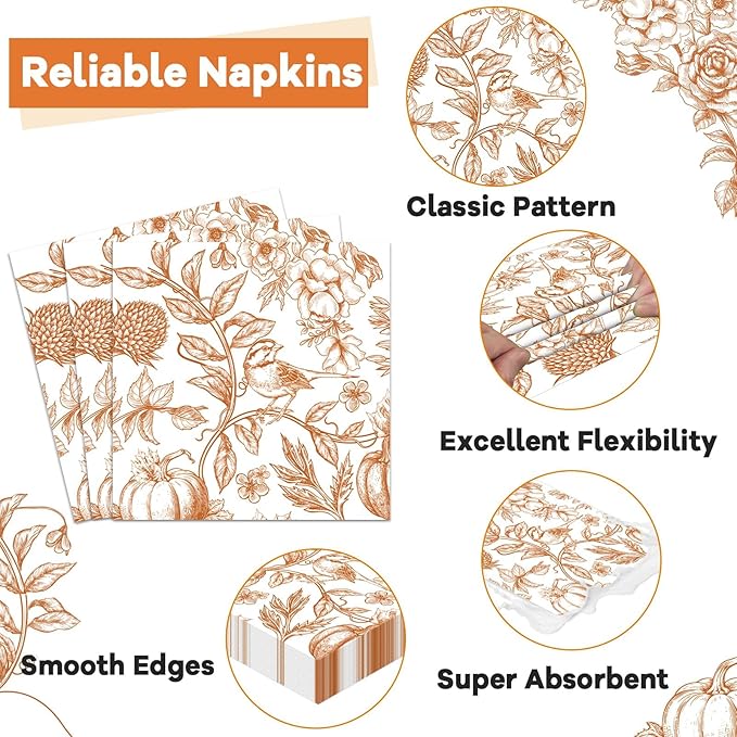 96Pcs Thanksgiving Party Supplies Paper Plates Napkins Thanksgiving Fall Harvest Cake Dessert Tableware Set Thankful Pumpkin Floral Picnic Dinnerware for Birthday Baby Shower Decoration Serve 24