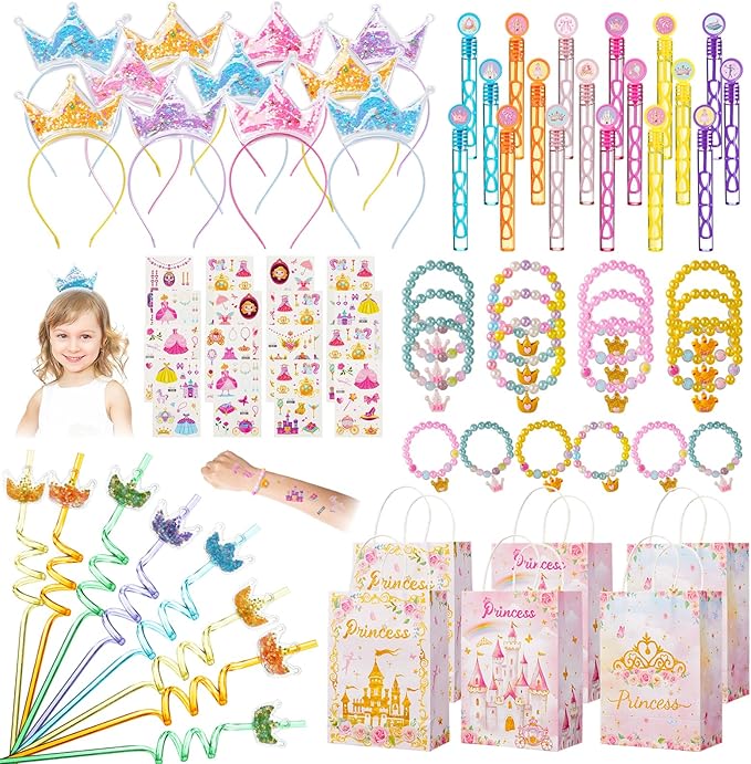 Vanblue 72Pcs Princess Party Favors Crown Birthday Decorations Party Supplies for Girls, Crown Headbands Princess Castle Goodie Bag Stuffers,Pinata Fillers Classroom Rewards Gifts for Kids