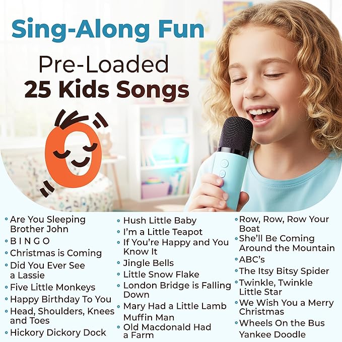Mini Karaoke Machine for Kids | Pre-Loaded 25 Kids Songs | Bluetooth Speaker, 2 Wireless Microphones | Ages 3, 4, 5, 6, 7+ Year Old Birthday Gift | Toy for Girls, Boys, Toddler