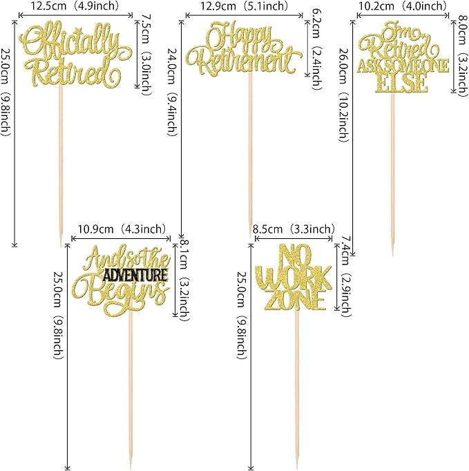 15 PCS Happy Retirement Centerpiece Sticks Officially Retired Table Flower Centerpieces Sticks No Work Zone Adventure Begins Floral Decorations for Retirement Birthday Party Centerpieces Gold