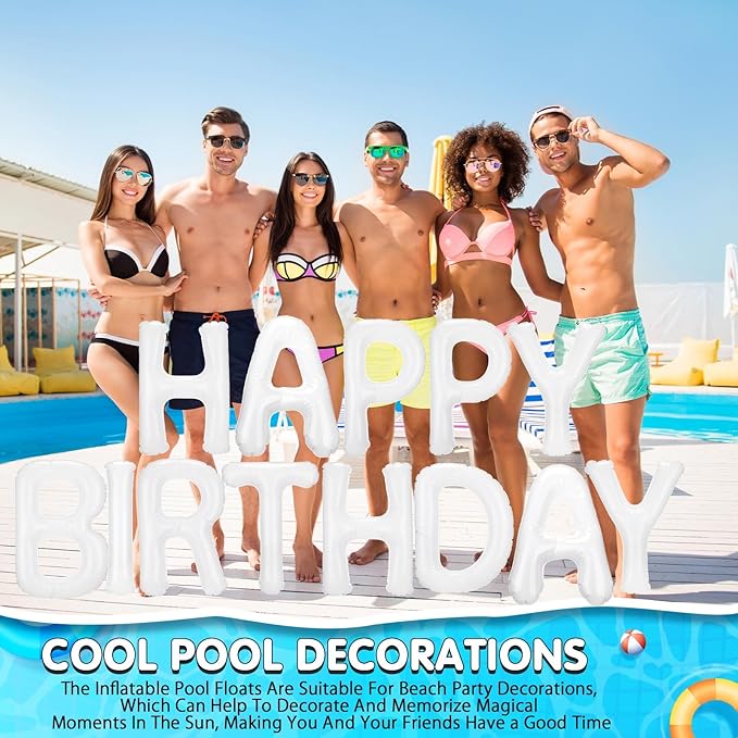 Shappy 20'' Happy Birthday Pool Large Floating Letter Balloons with Adhesive Dots Inflatable Pool Decorations for Summer Birthday Party