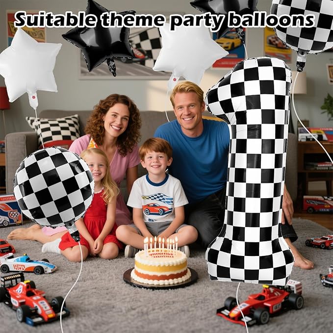 40 Inch Checkered Number Balloons 1 Black and White Foil Balloon for Girls & Boys Racing Car Theme Birthday Party Decorations, Party Supplies & Favors(Number 1)