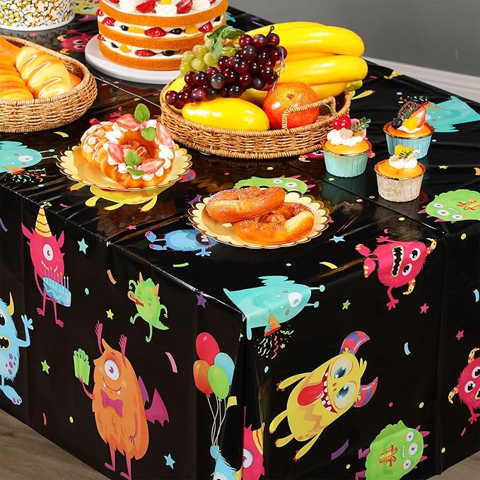 Buryeah 6 Pcs Monster Pattern Table Covers Plastic Birthday Table Cloths of Monster Pattern for Kids Boys Birthday Party Decoration Supplies, 54 x 108 Inch