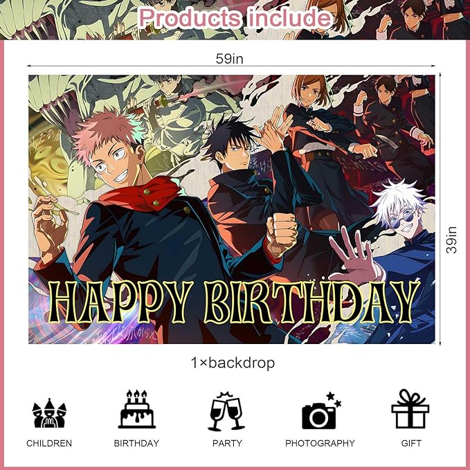 Jujutsu Anime Kaisen Birthday Backdrop,Poster for Jujutsu Anime Kaisen Theme Party Decorations Anime Birthday Supplies Background Studio Shoot Photo Props