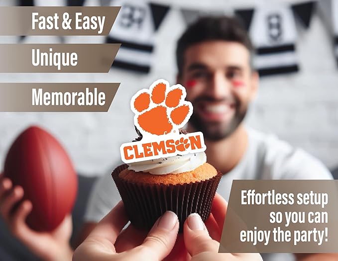 Clemson Cupcake Topper Party Supplies for Football, Birthday, Graduation Party Decorations (24 Pieces) (Clemson Tigers)