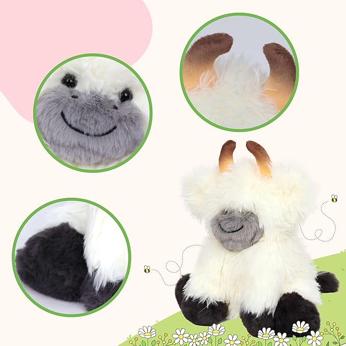 Hopearl Adorable Plush Yak Cow Toy Floppy White Yak Soft Stuffed Animal Cute Birthday Gifts for Boys Girls Kids Toddlers, White, 10''