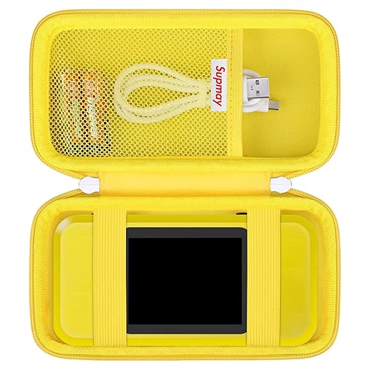 Supmay Hard Travel Case for My Arcade Pac Man Pocket Player Handheld Game Console, Portable Video Game System Handheld Game Protection Case with Mesh Pocket for Batteries and USB-C Cable, Yellow