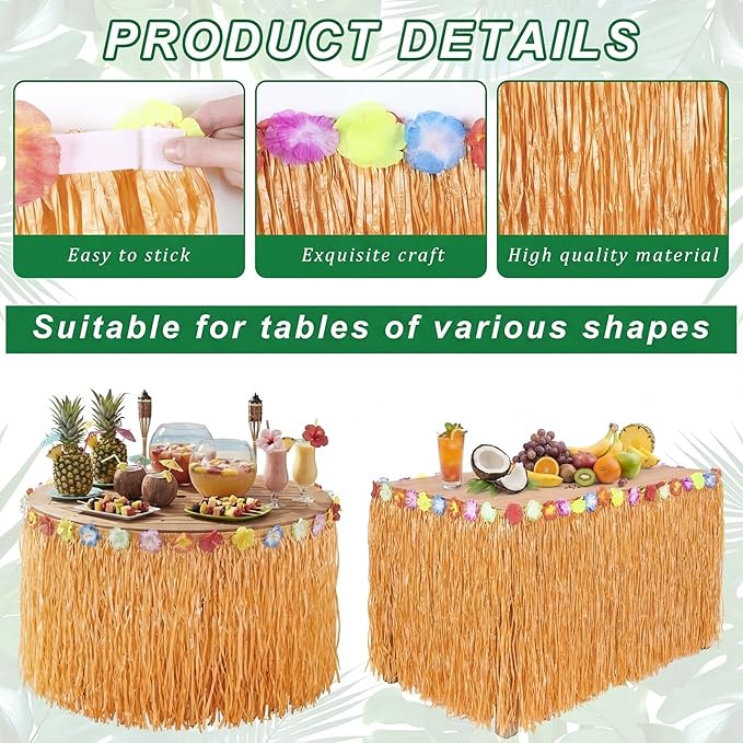 22 Pcs Tiki Bar Hut Kit with Banner 20 Realistic Palm Leaves and Gold Grass Table Skirt 108 x 29.5 in Tropical Luau Tiki Bar Decorations for Hawaiian Party Beach Pool Summer Luau Party Supplies