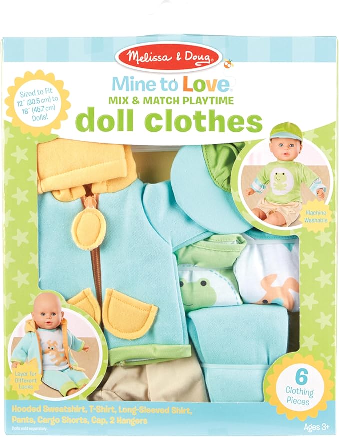 Melissa & Doug Mine to Love Mix & Match Playtime Doll Clothes for 12”-18” Unisex Dolls (6 pcs)