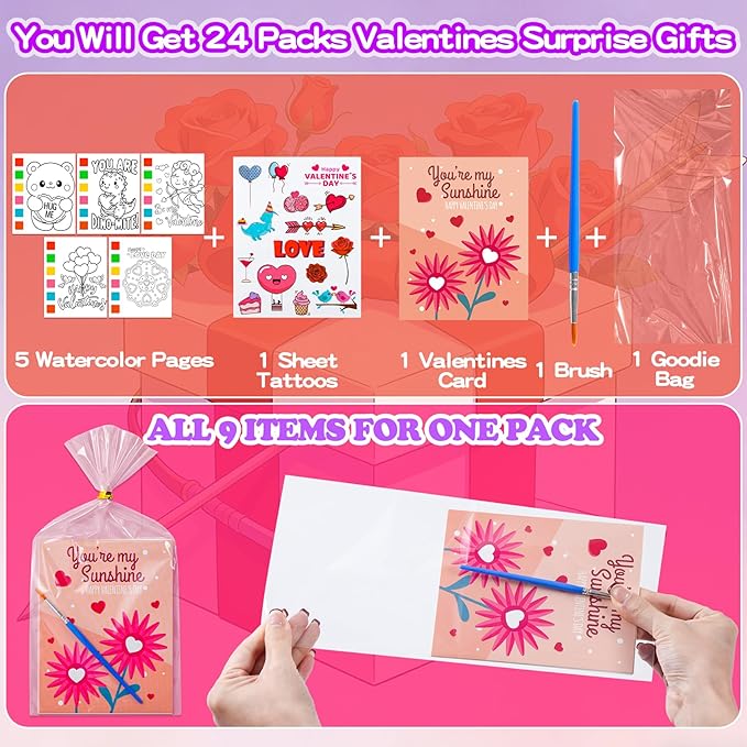 Valentines Day Gifts for Kids, 120Pcs Water Coloring Books & 320Pcs Temporary Tattoos Bulk with Valentines Day Cards for Kids Classroom School Preschool Party Favors Valentine Toddlers Crafts Prizes