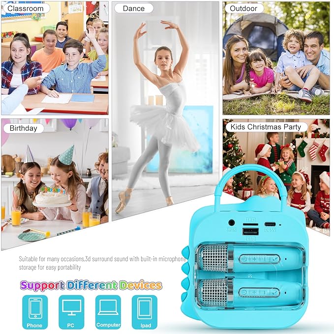Mini Karaoke Machine for Kids with 2 Wireless Microphones - Toys Gift for Boys Girls Ages 4, 5, 6, 7, 8, 9,10,11,12+Year Old - Christmas, Birthday, Party Singing Gift (Blue)
