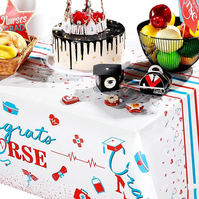 Tudomro 3 Pack Nurse Graduation Party Supplies, Nursing School Congrats Tablecloth Nurse Plastic Table Covers for Nurse Graduation Theme Party Decorations, 54 x 108 Inch