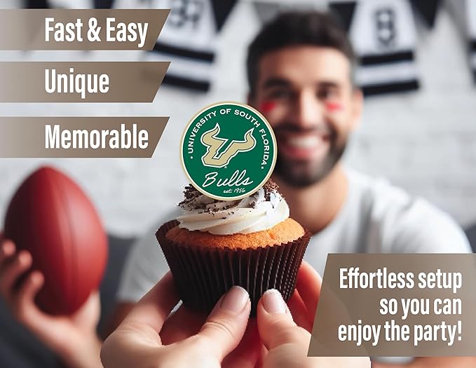 University of South Florida Cupcake Topper Party Supplies for USF Football, Birthday, Graduation Party Decorations (24 Pieces) (South Florida Bulls)