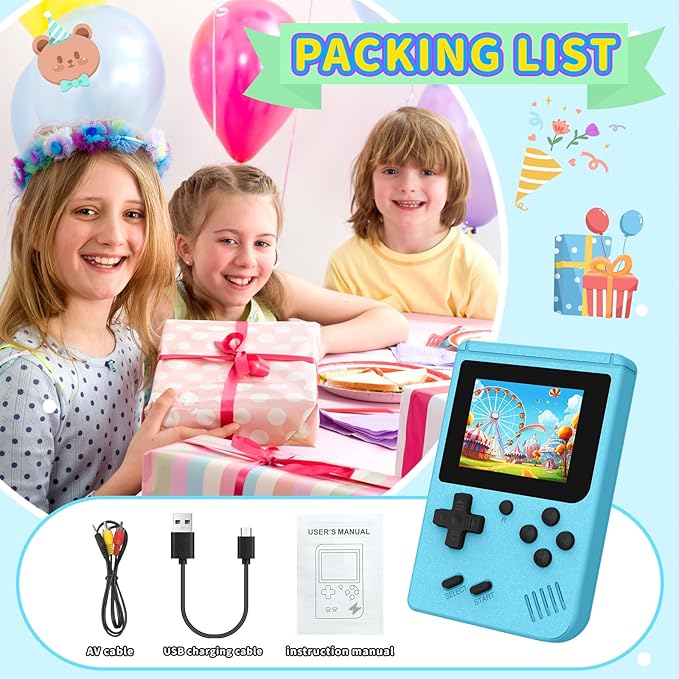 Retro Handheld Games Console Built-in 400 Video Games, Portable Handheld Emulator with 3.0 Inch Screen, Mini Travel Retro Gaming Consle (Blue)