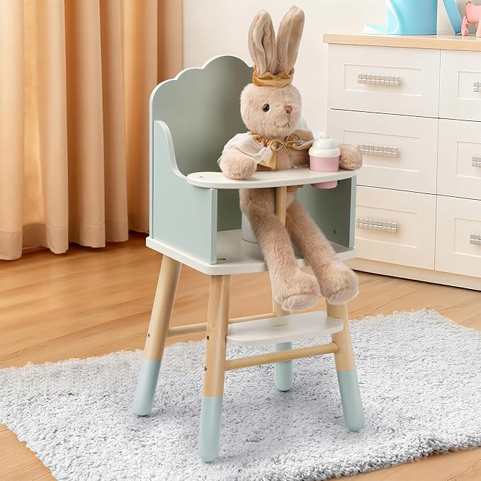 Wooden Baby Doll High Chair, Baby Doll Furniture, Fits Up to 18 inch Dolls, 18 inch Doll Accessories - Green