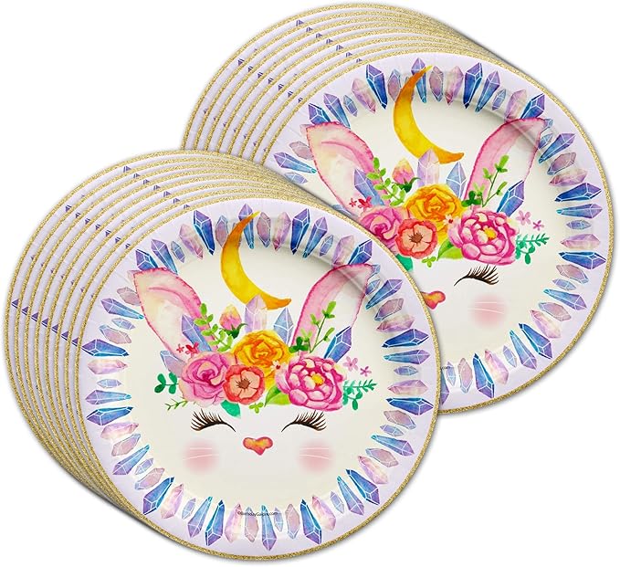 Bunny Rabbit Floral Birthday Party Supplies - Easter Bunny Party Supplies - Floral Party Supplies - Spring Party Supplies - Easter Party Tableware Set Includes Plates Napkins and Cups | Kit for 16