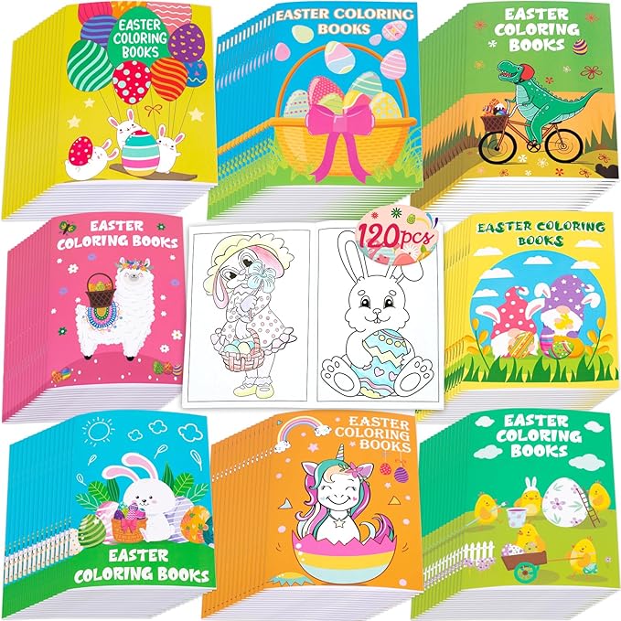 90shine 120PCS Easter Coloring Books for Kids Bulk, Spring Bunny Egg Crafts Basket Goodie Stuffer Bag Stuffers Exchange Gifts Party Favors Holiday Class Activity Supplies Decorations