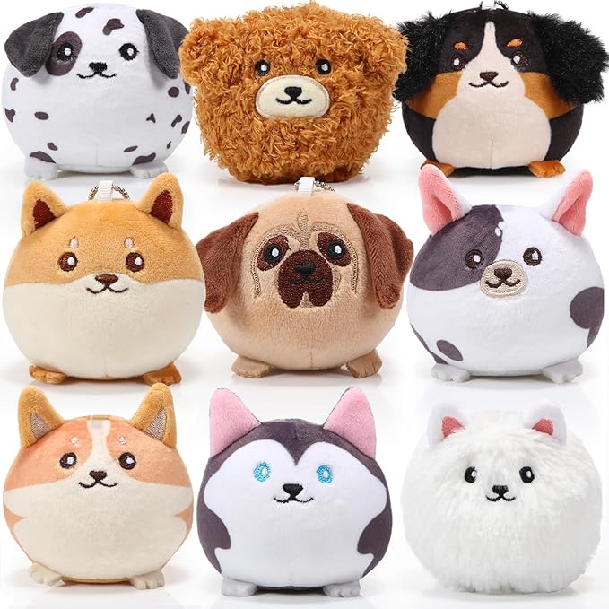 Libima 9 Pcs Mini Stuffed Animals Bulk Adopt a Pet Party Favors 3.15 Inch Small Plush Keychains Cute Ornaments Toys for Baby Shower Birthday Gift Bags Fillers Easter Basket Stuffers(Puppy)