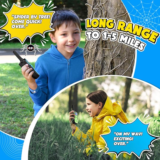 Wishouse Walkie Talkies for Kids Rechargeable Long Range,Xmas Birthday Gift for 5 6 7 8 9 10 11 12 Year Old Boys Girls,Hiking Gear Camping Games with NOAA,SOS Siren,Lamp,Lanyards,Easy to Use,4 Pack