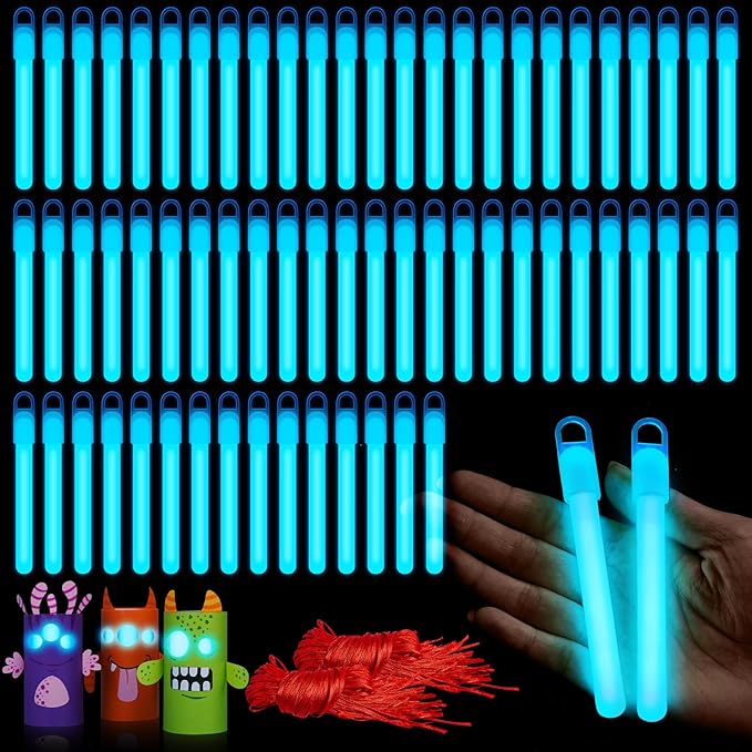 Lewtemi 50 Pack 4" or 6" Bright Glow Sticks Bulk, Glow in the Dark Party Supplies Birthday and Holidays (4 Inch,Blue)