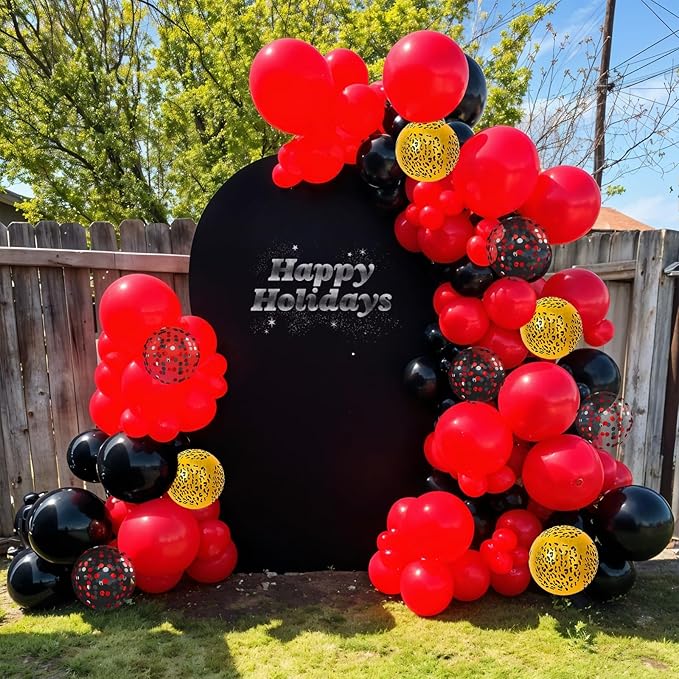 Red Black Cheetah Balloons, 60Pcs 12Inch Black Red Metallic Gold and Leopard Print Balloons with Confetti Latex Balloon for Wild Animal Jungle Safari Zoo Theme Birthday Bachelorette Party Decoration