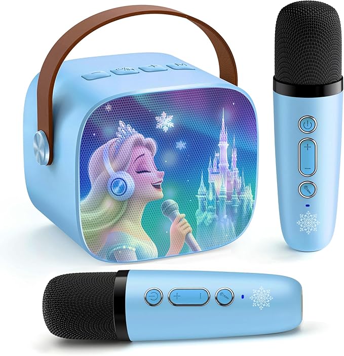 Kids Karaoke Machine for Kids Frozen Toys for Girl Gift, Mini Karaoke Machine with 2 Wireless Microphones Ages 3,4,5,6,7,8,9,10,11,12+ Year, Microphone for Kids Christmas or Birthday Toy Gift (Blue)