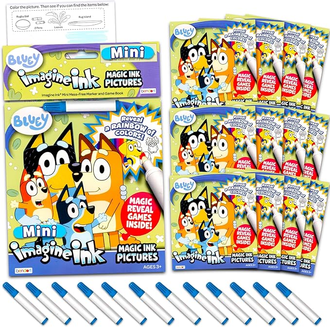 Disney Bluey Imagine Ink Coloring Book Set for Kids - 12 Pack No-Mess Magic Ink Bluey Coloring Books | Bluey Party Supplies Party Favors Bundle