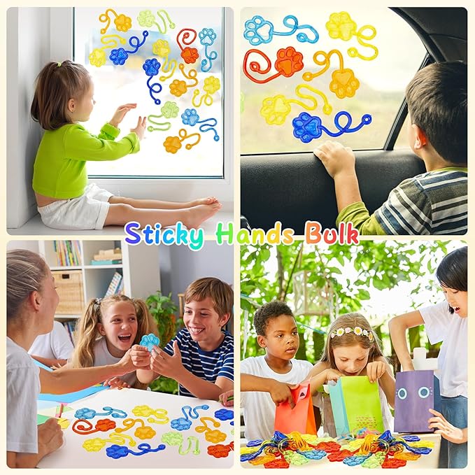 30 PCS Sticky Hands Bulk Party Favors for Kids 4-8,8-12 Year Dog Paw Shape Stretchy Sticky Hand Feet Goodie Bags Stuffers for Kids Treasure Box Toys for Classroom Small Mini Prizes Trinkets